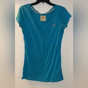 Blue Vneck short sleeve Hollister shirt, large